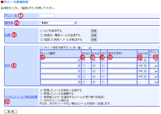 ウィルスチェック フィルタリング ポリシー設定について